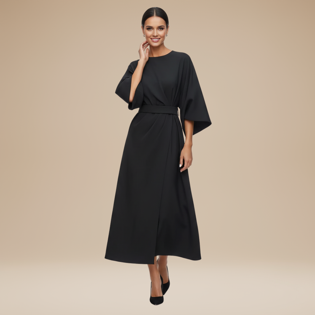 Vestido Mujer | Manga Ancha con Cinturón y Largo Midi
