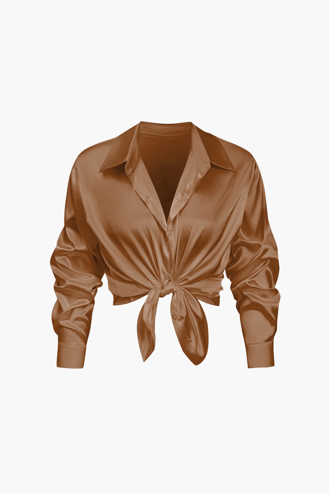 Blusa mujer con cuello y nudo frontal | manga larga y cierre delantero
