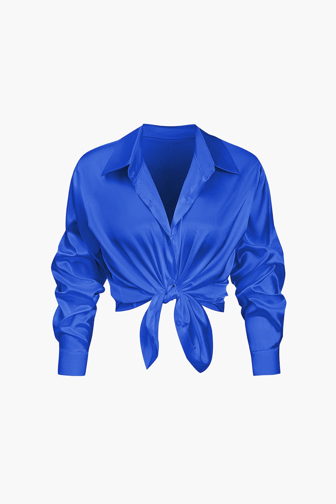 Blusa mujer con cuello y nudo frontal | manga larga y cierre delantero