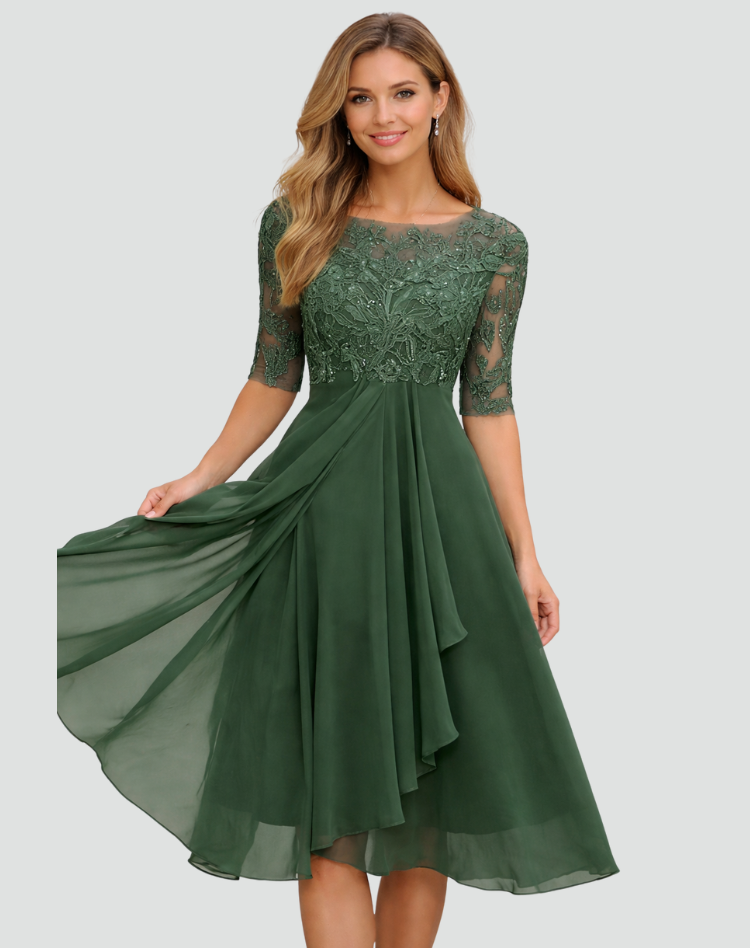 Vestido Mujer Midi | Parte Superior de Encaje y Manga Tres Cuartos