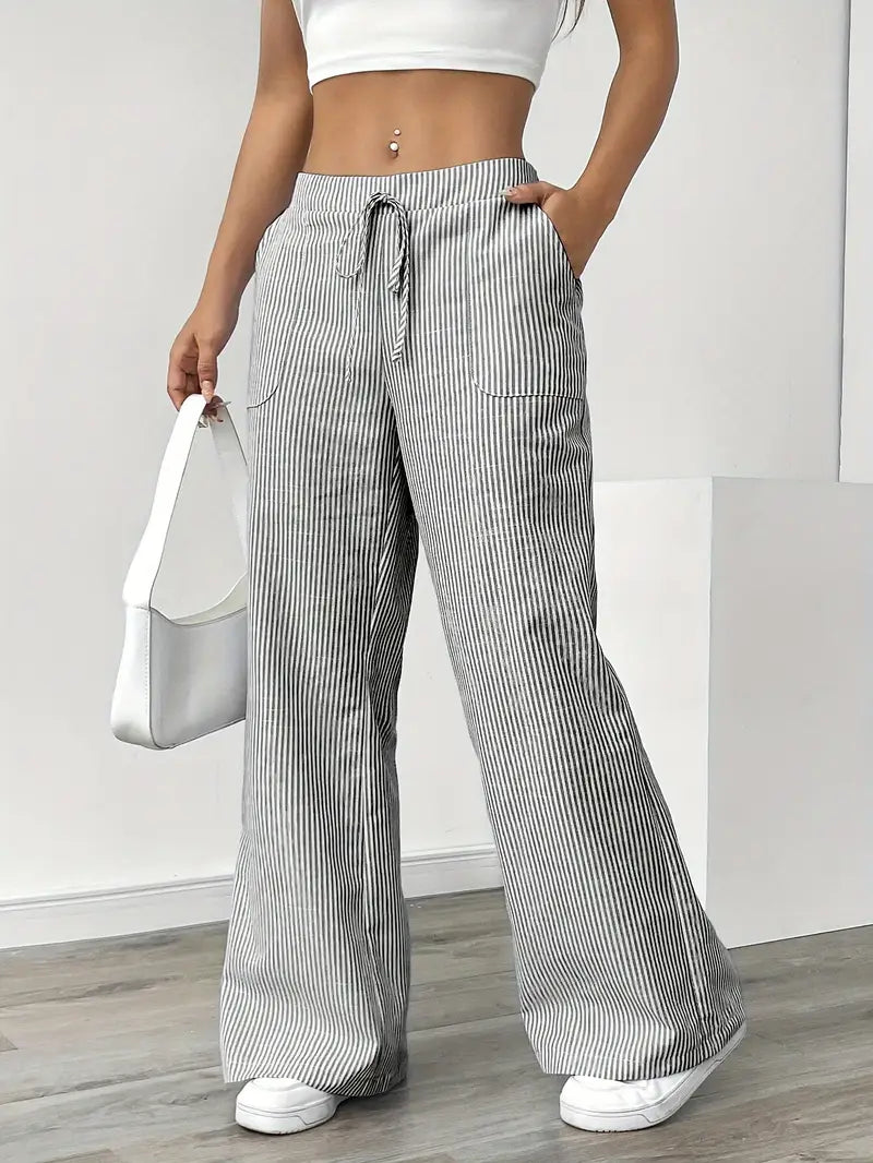 Pantalones Mujer | Pernera Ancha con Rayas Verticales