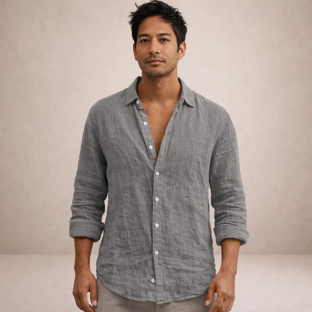 Camisa Hombre | Corte Regular con Cuello Abierto y Manga Larga