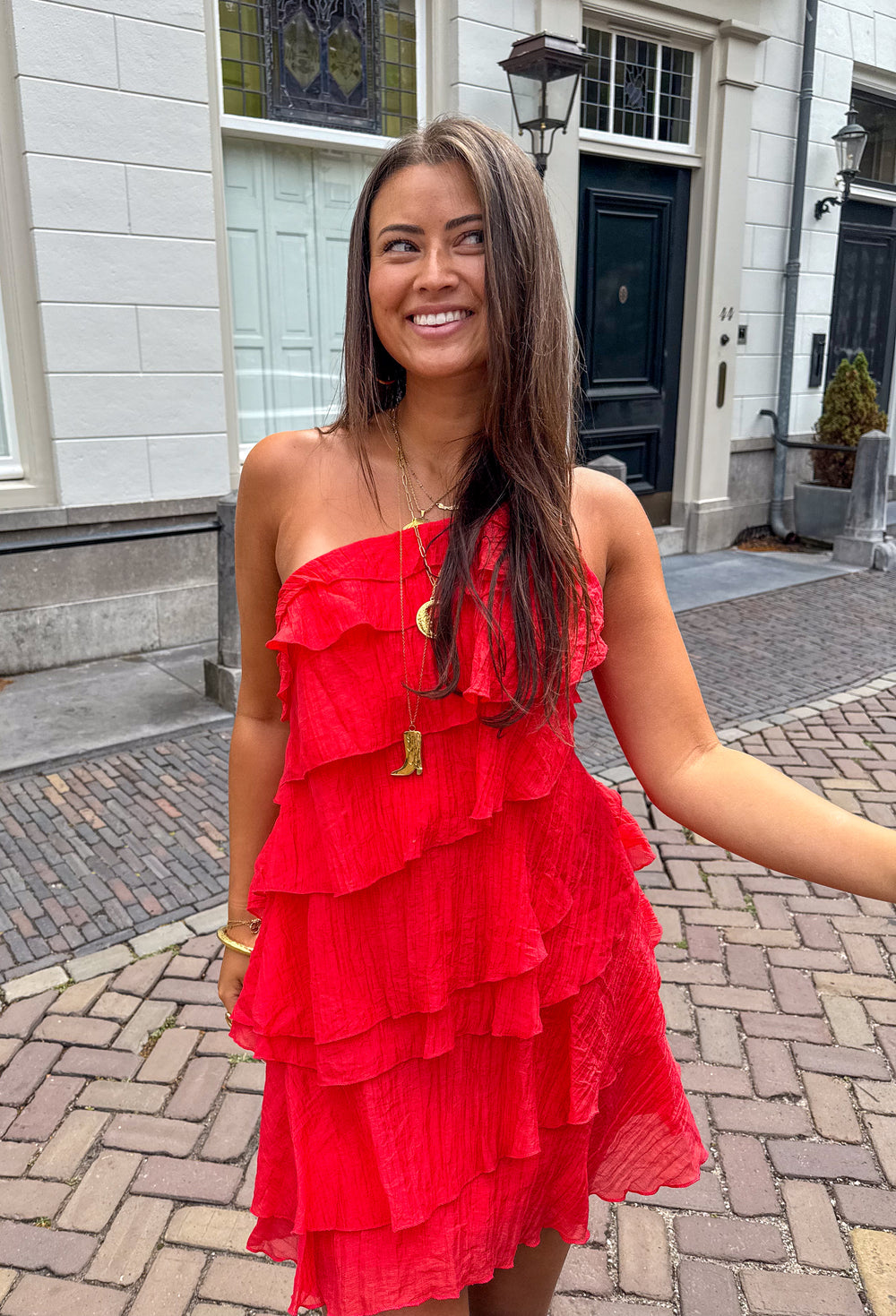 Vestido Mujer | Minivestido Asimétrico con Volantes y Tirante