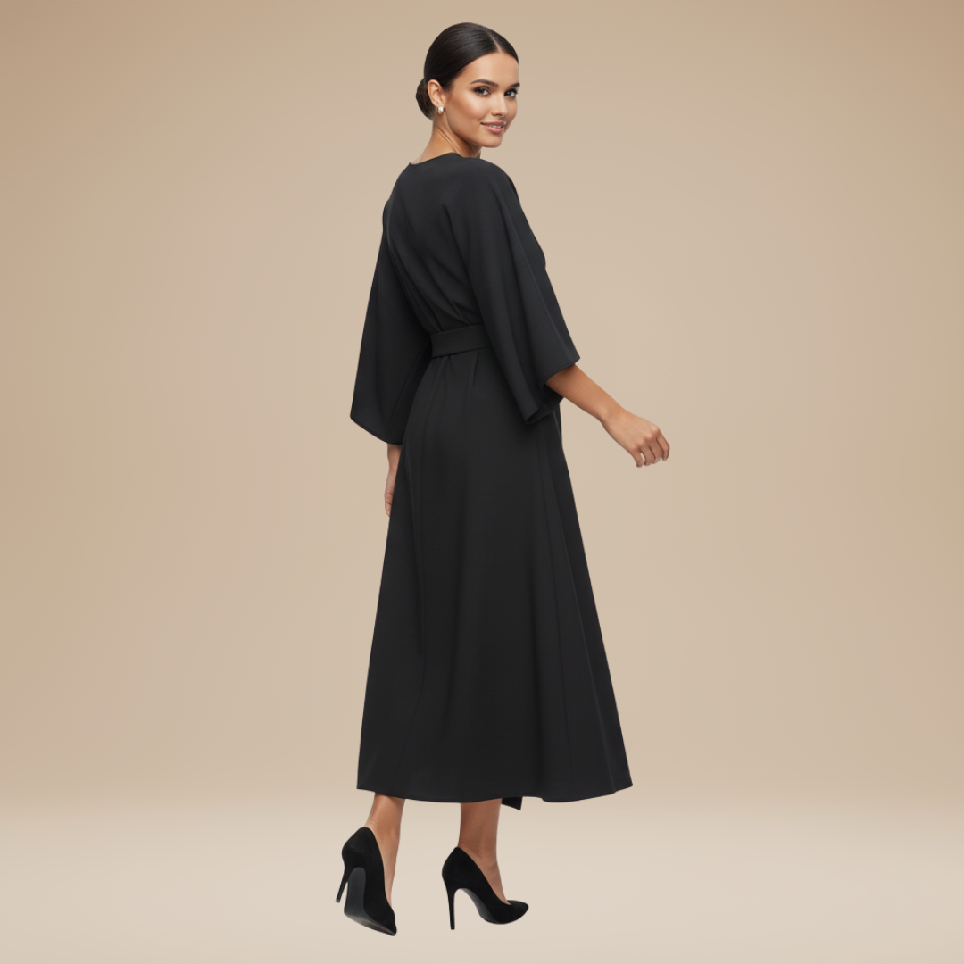 Vestido Mujer | Manga Ancha con Cinturón y Largo Midi