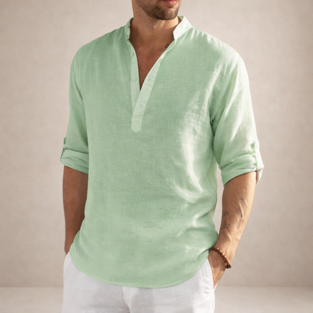 Camisa Hombre | Corte Regular con Cuello Alto y Manga Larga