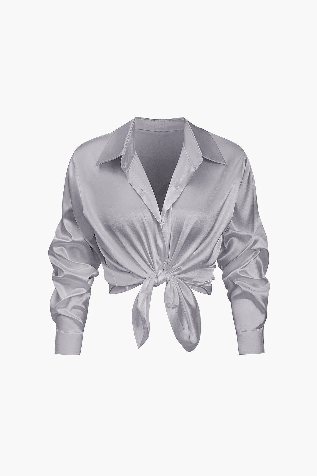 Blusa mujer con cuello y nudo frontal | manga larga y cierre delantero