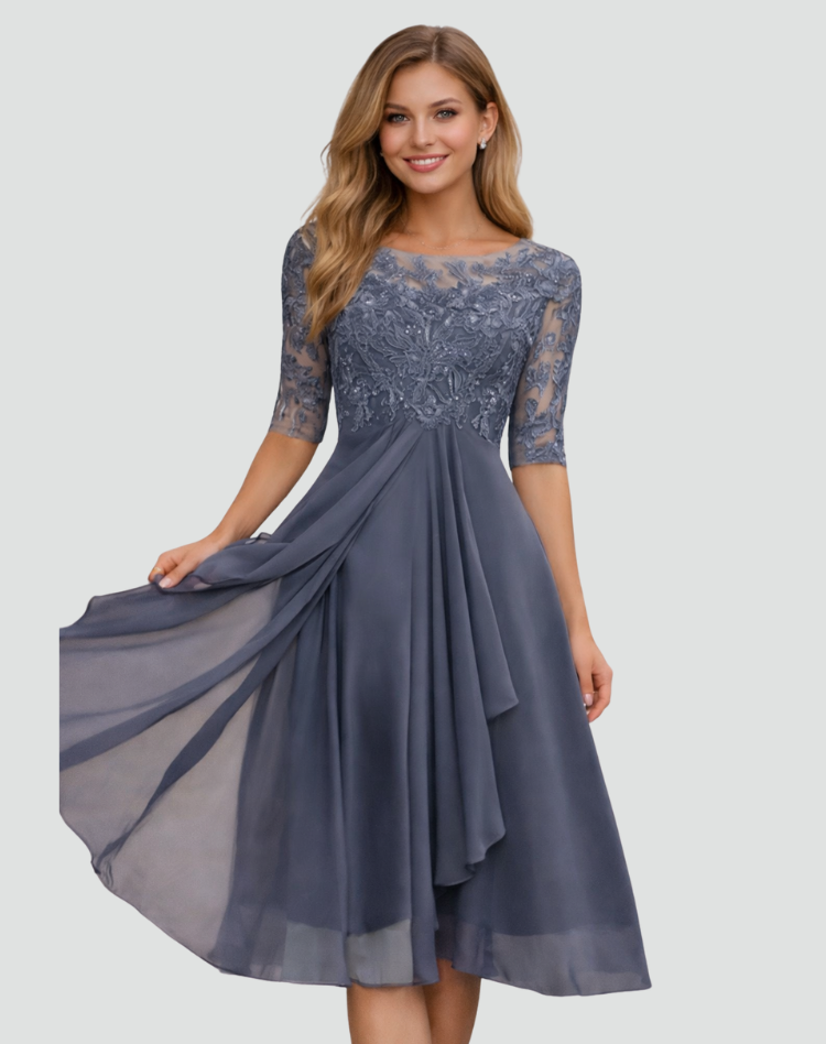 Vestido Mujer Midi | Parte Superior de Encaje y Manga Tres Cuartos