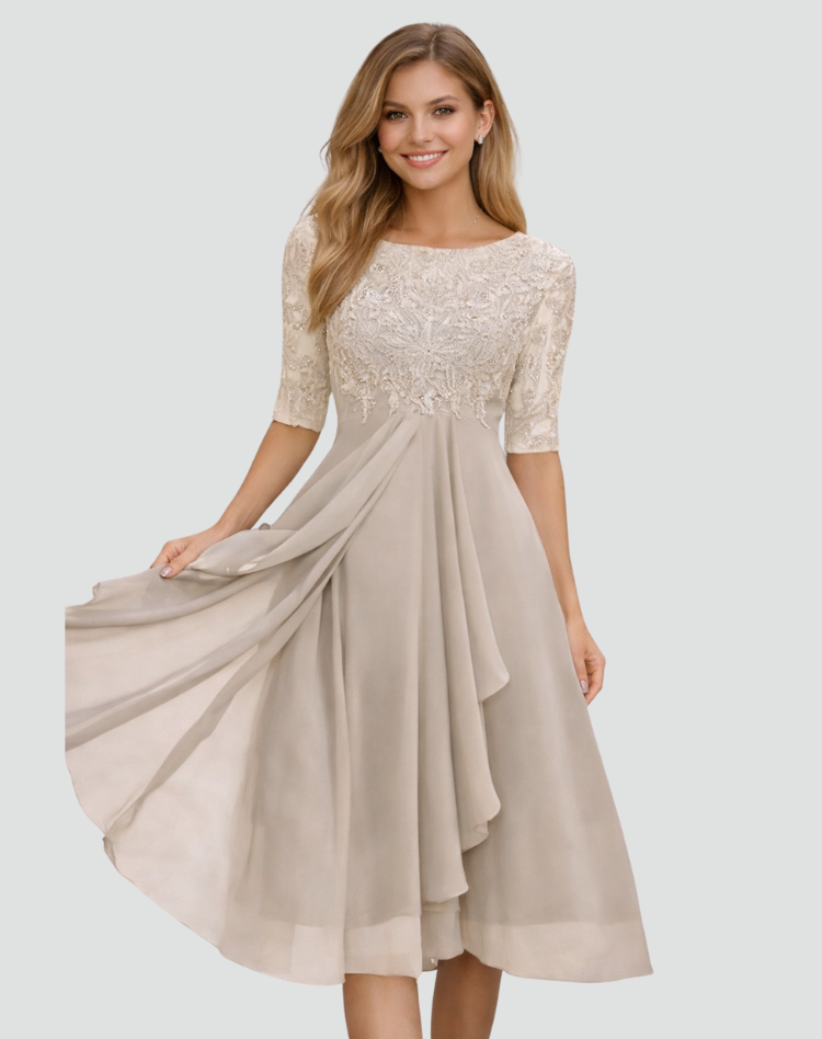Vestido Mujer Midi | Parte Superior de Encaje y Manga Tres Cuartos
