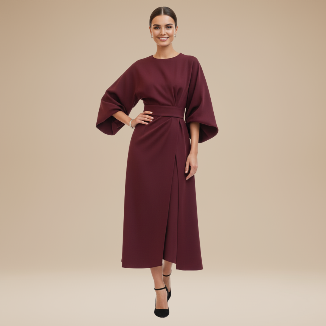 Vestido Mujer | Manga Ancha con Cinturón y Largo Midi