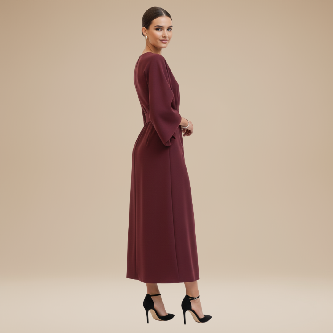 Vestido Mujer | Manga Ancha con Cinturón y Largo Midi