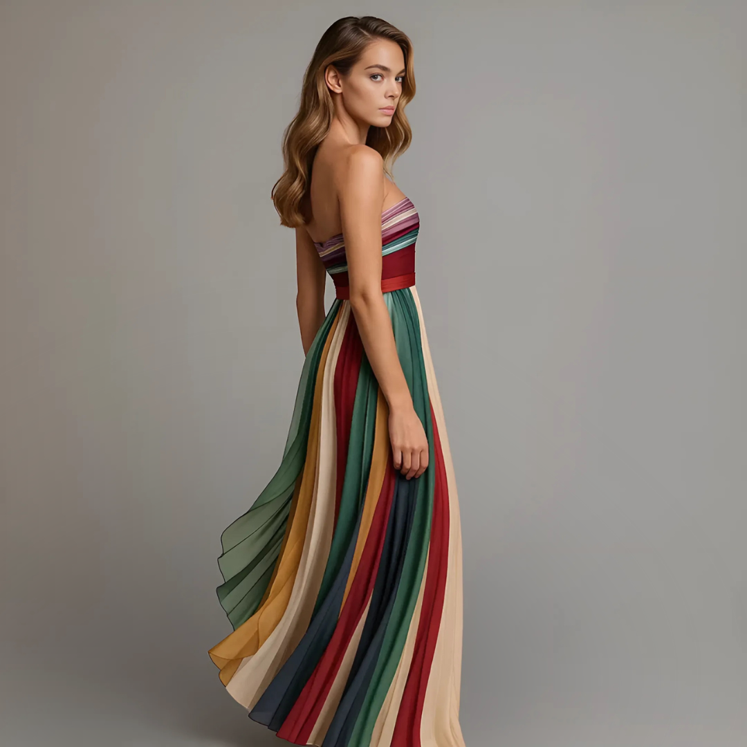 Vestido Mujer Maxi | Escote Palabra de Honor con Plisado