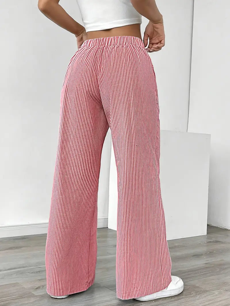 Pantalones Mujer | Pernera Ancha con Rayas Verticales