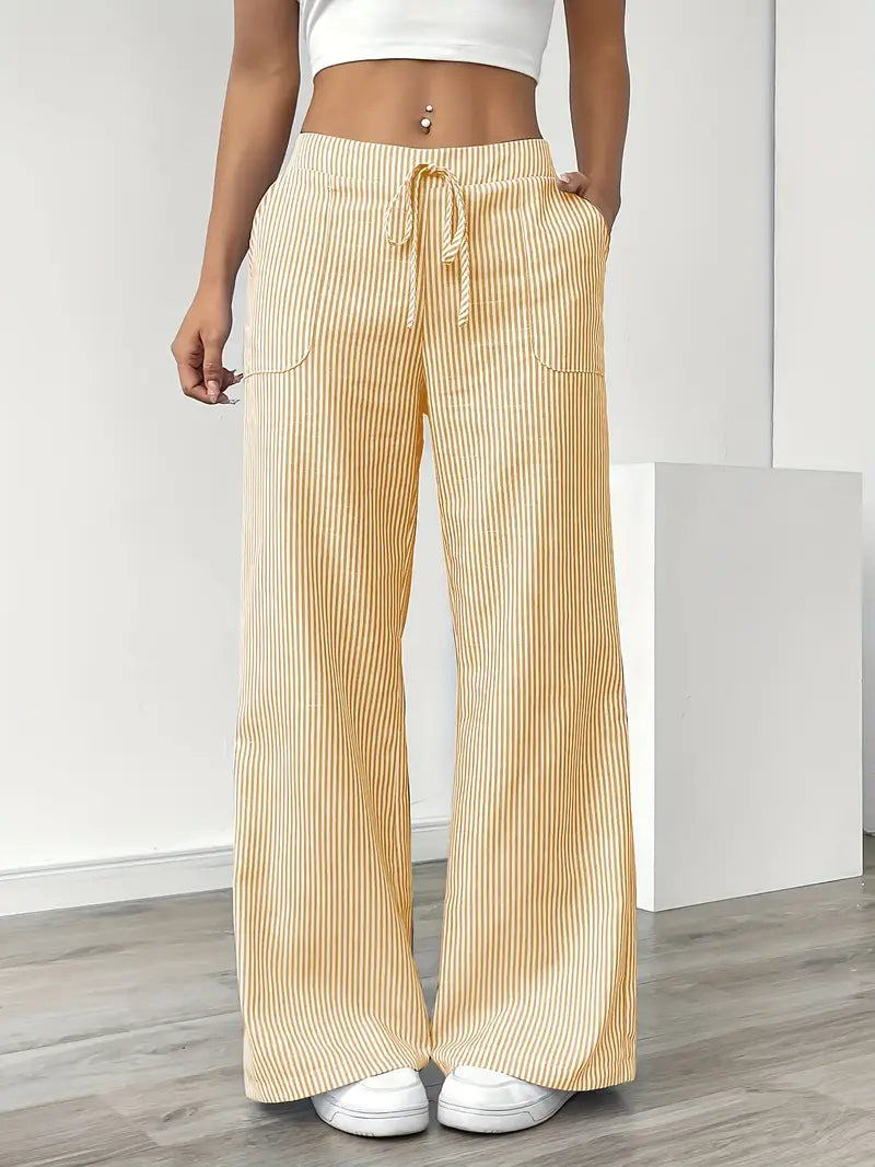 Pantalones Mujer | Pernera Ancha con Rayas Verticales