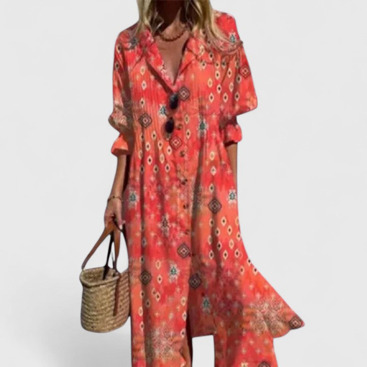 Vestido Mujer Midi | Silueta Holgada Con Cierre De Botones