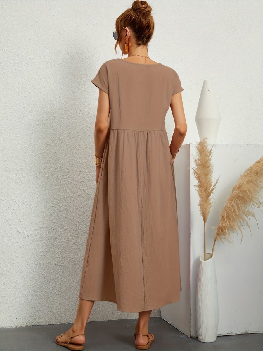 Vestido mujer | cuello redondo con manga corta y falda amplia