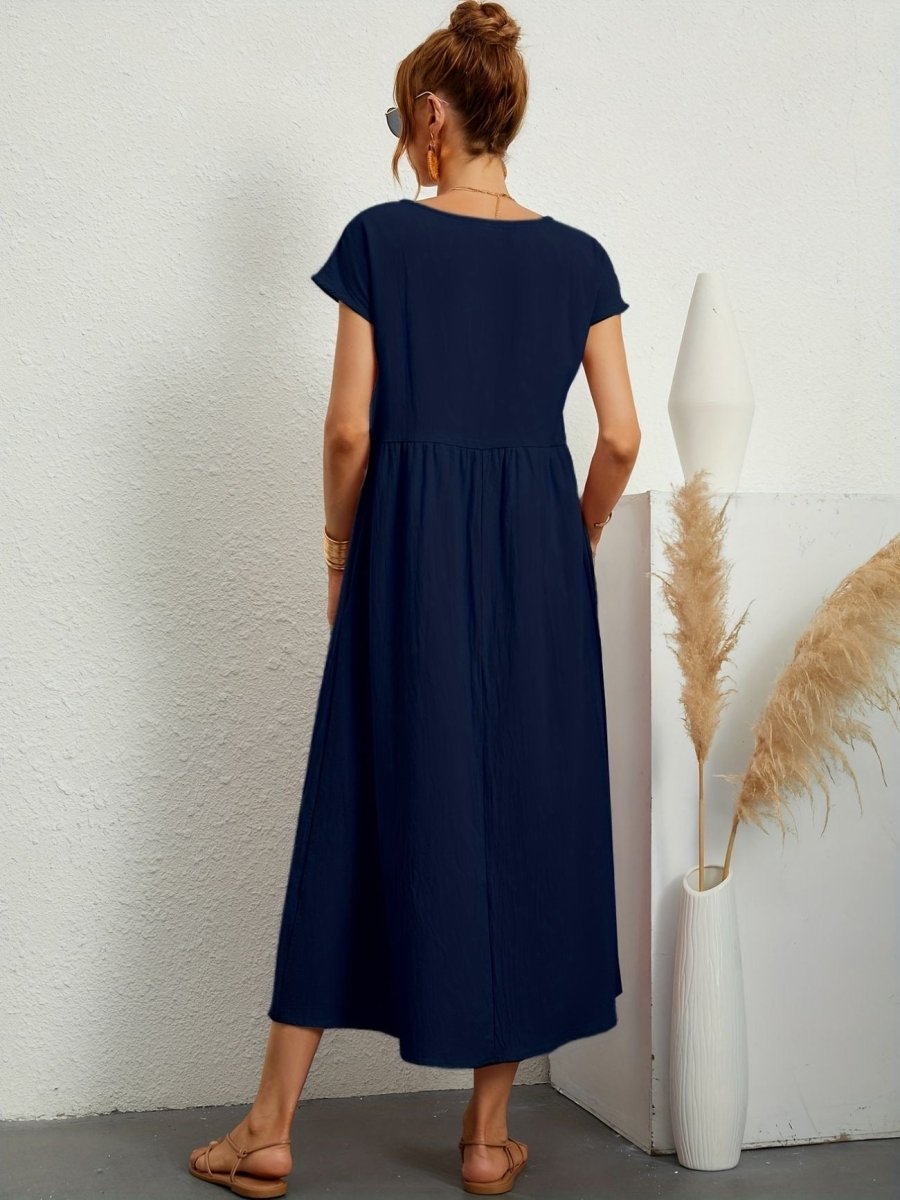 Vestido mujer | cuello redondo con manga corta y falda amplia