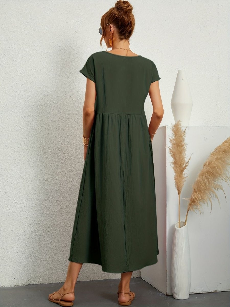 Vestido mujer | cuello redondo con manga corta y falda amplia