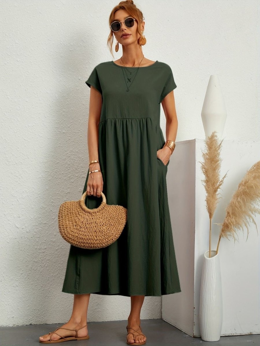 Vestido mujer | cuello redondo con manga corta y falda amplia