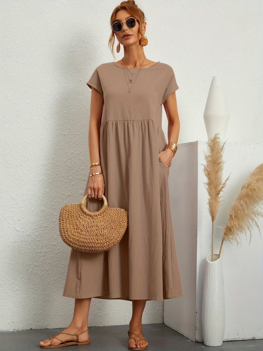 Vestido mujer | cuello redondo con manga corta y falda amplia
