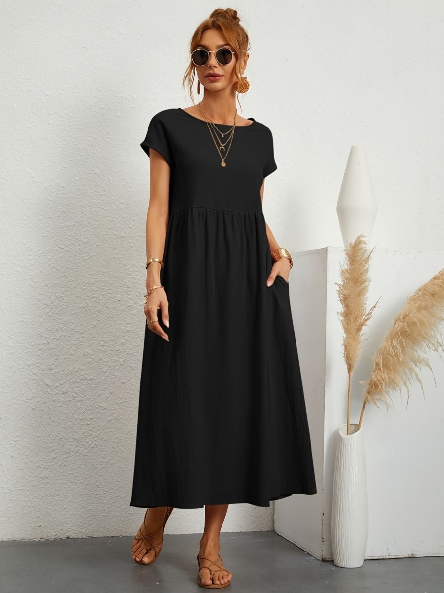 Vestido mujer | cuello redondo con manga corta y falda amplia