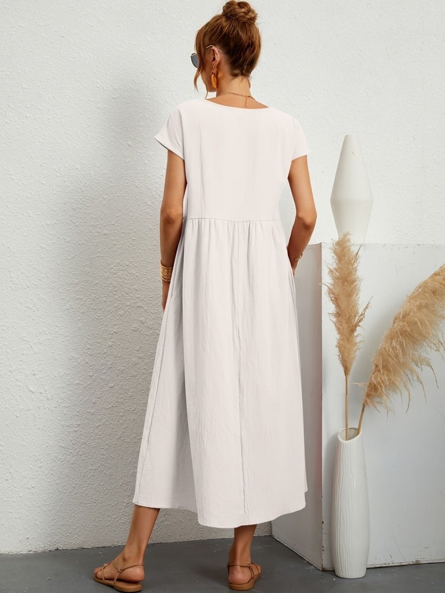 Vestido mujer | cuello redondo con manga corta y falda amplia