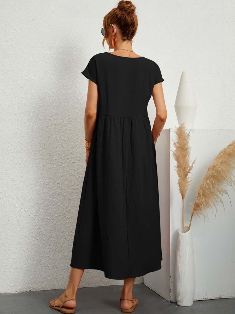 Vestido mujer | cuello redondo con manga corta y falda amplia