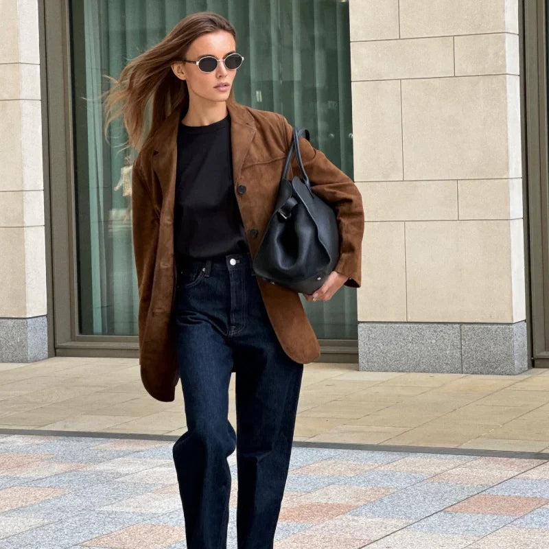 Blazer mujer | diseño largo con solapa y cierre frontal