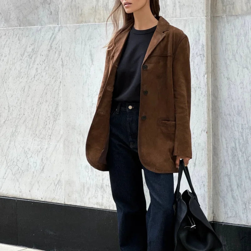 Blazer mujer | diseño largo con solapa y cierre frontal