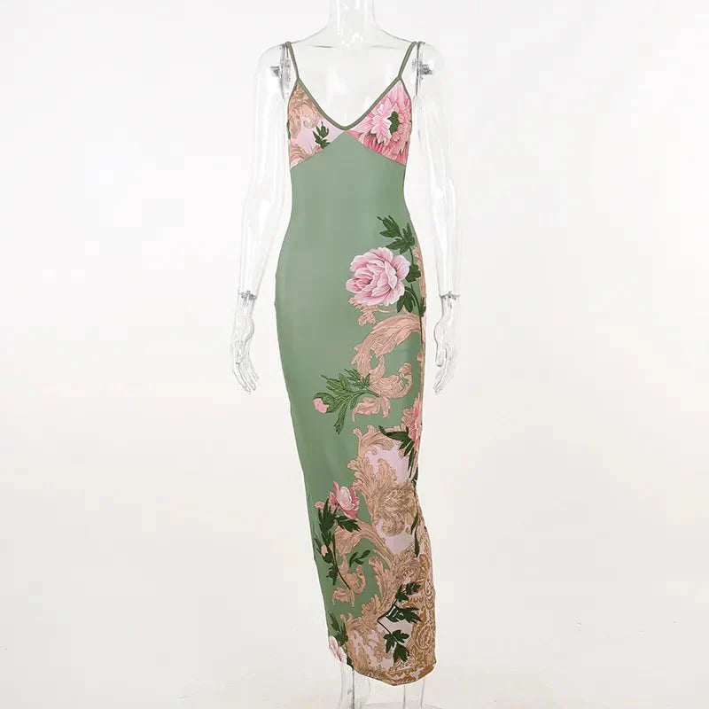 Vestido mujer | tirantes finos con escote en V y corte largo