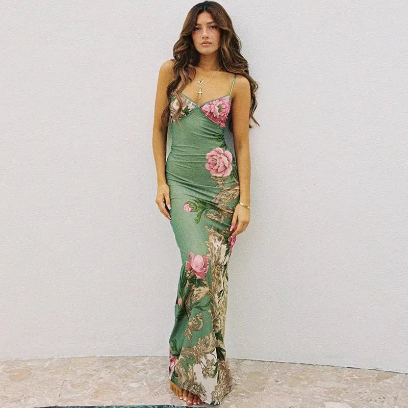 Vestido mujer | tirantes finos con escote en V y corte largo