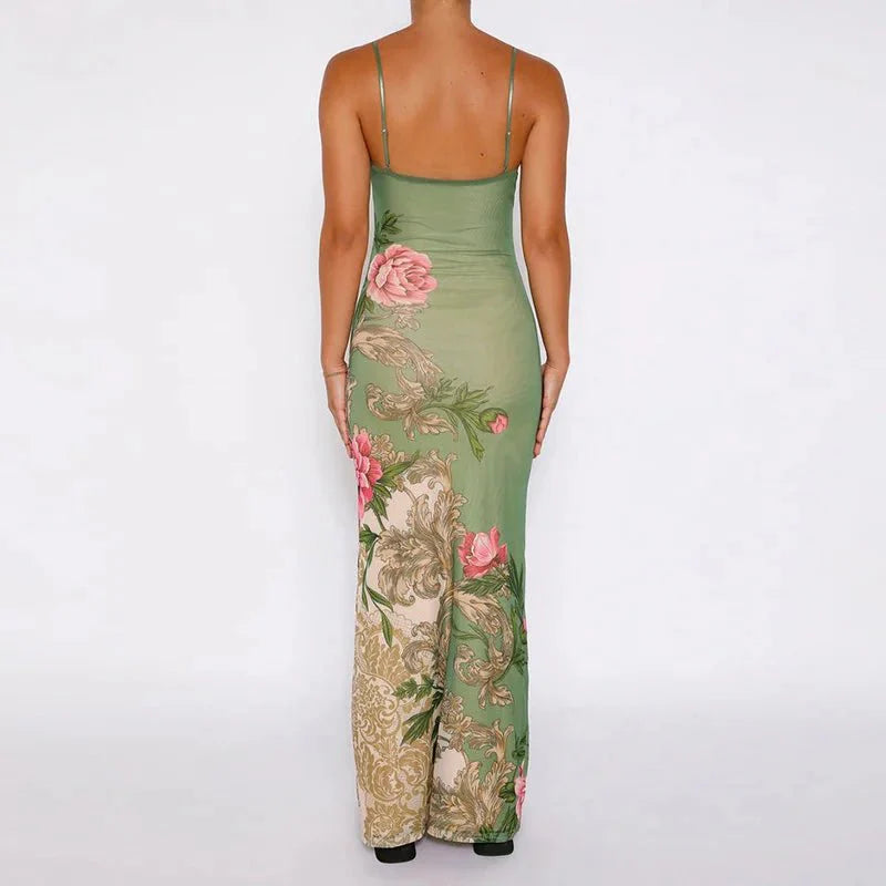 Vestido mujer | tirantes finos con escote en V y corte largo
