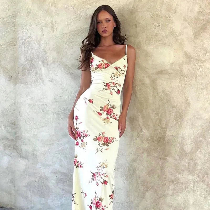 Vestido mujer | tirantes finos con escote en V y corte largo