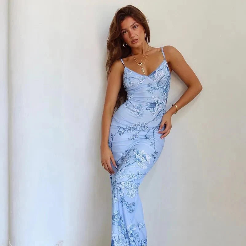 Vestido mujer | tirantes finos con escote en V y corte largo