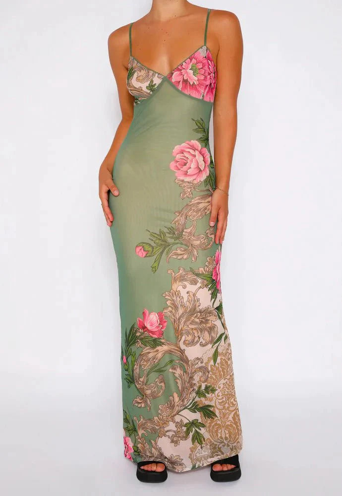 Vestido mujer | tirantes finos con escote en V y corte largo