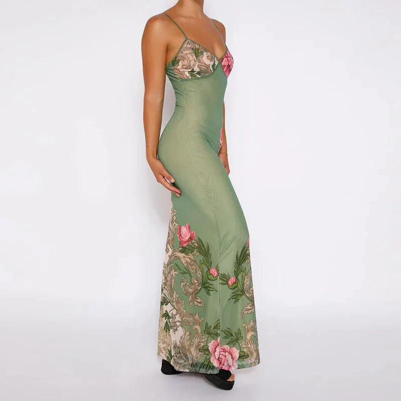 Vestido mujer | tirantes finos con escote en V y corte largo