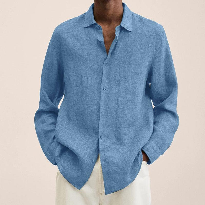 Camisa hombre | manga larga con cuello abierto y cierre frontal