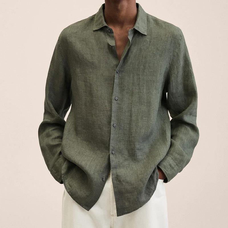 Camisa hombre | manga larga con cuello abierto y cierre frontal