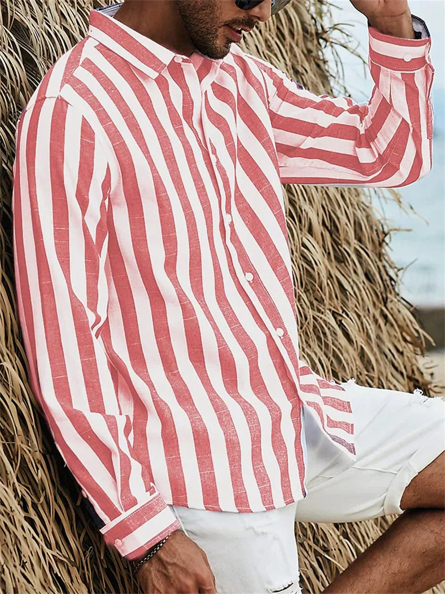 Camisa hombre | rayas verticales con cuello abierto y botones