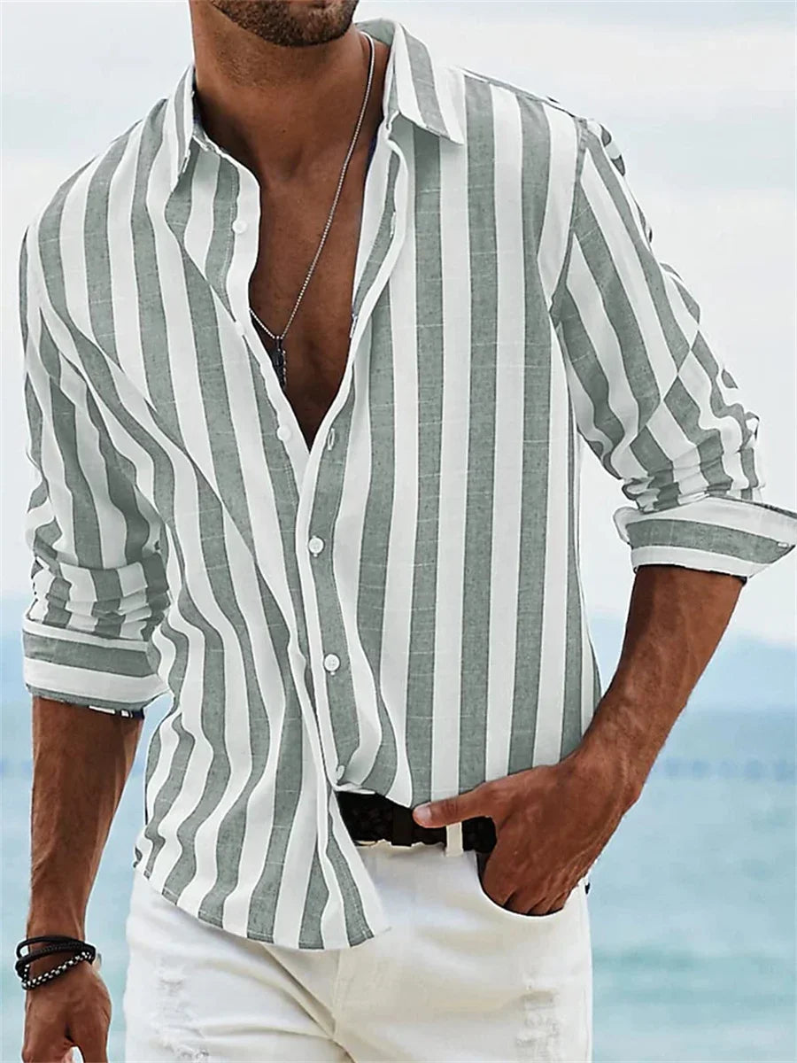 Camisa hombre | rayas verticales con cuello abierto y botones