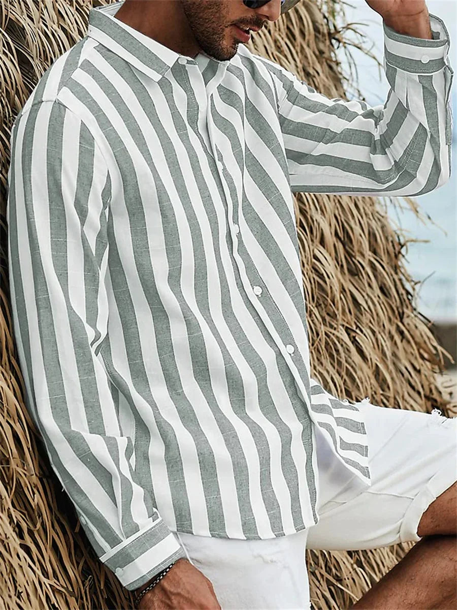 Camisa hombre | rayas verticales con cuello abierto y botones