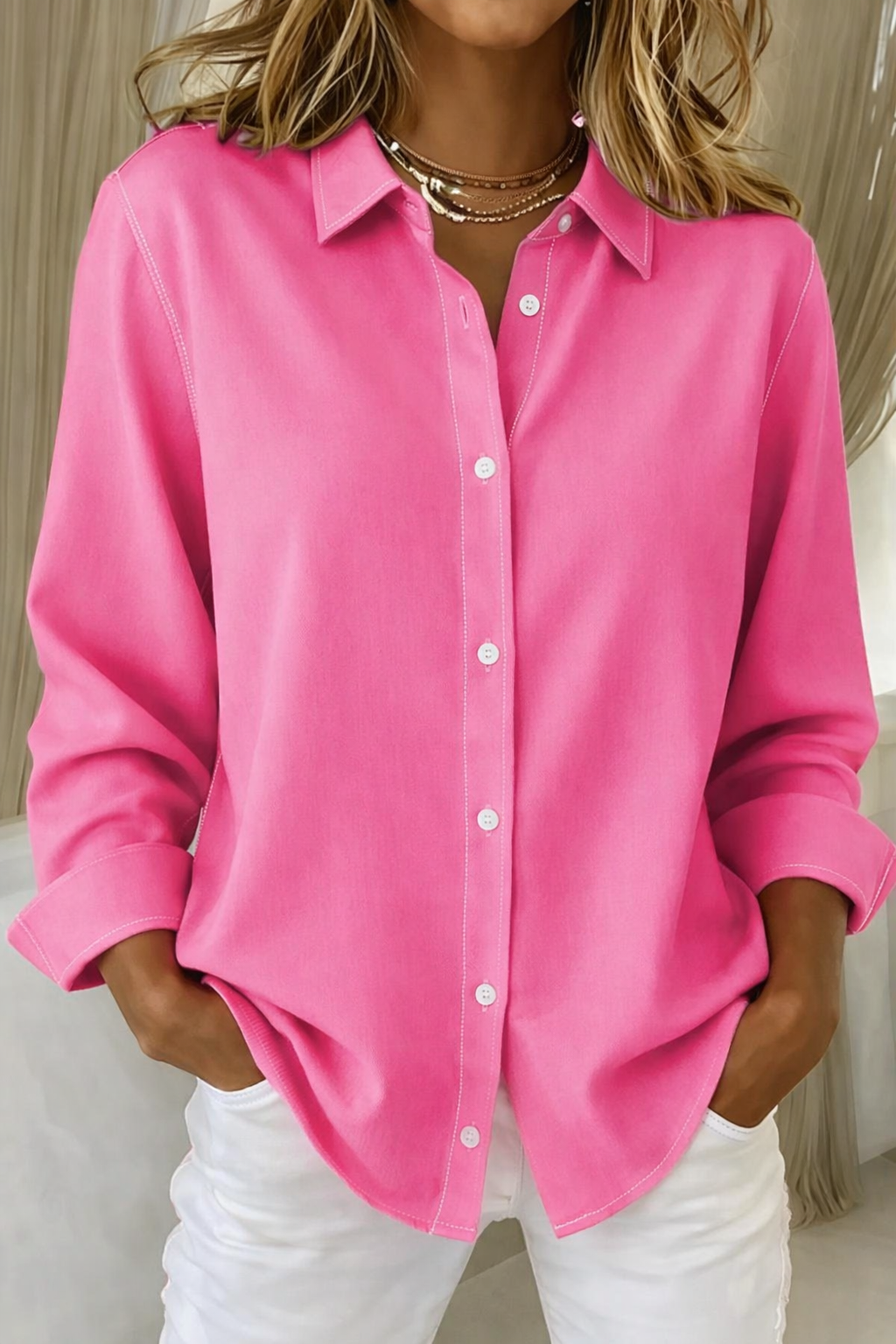 Blusa Mujer | Botones Frontales y Cuello Estructurado