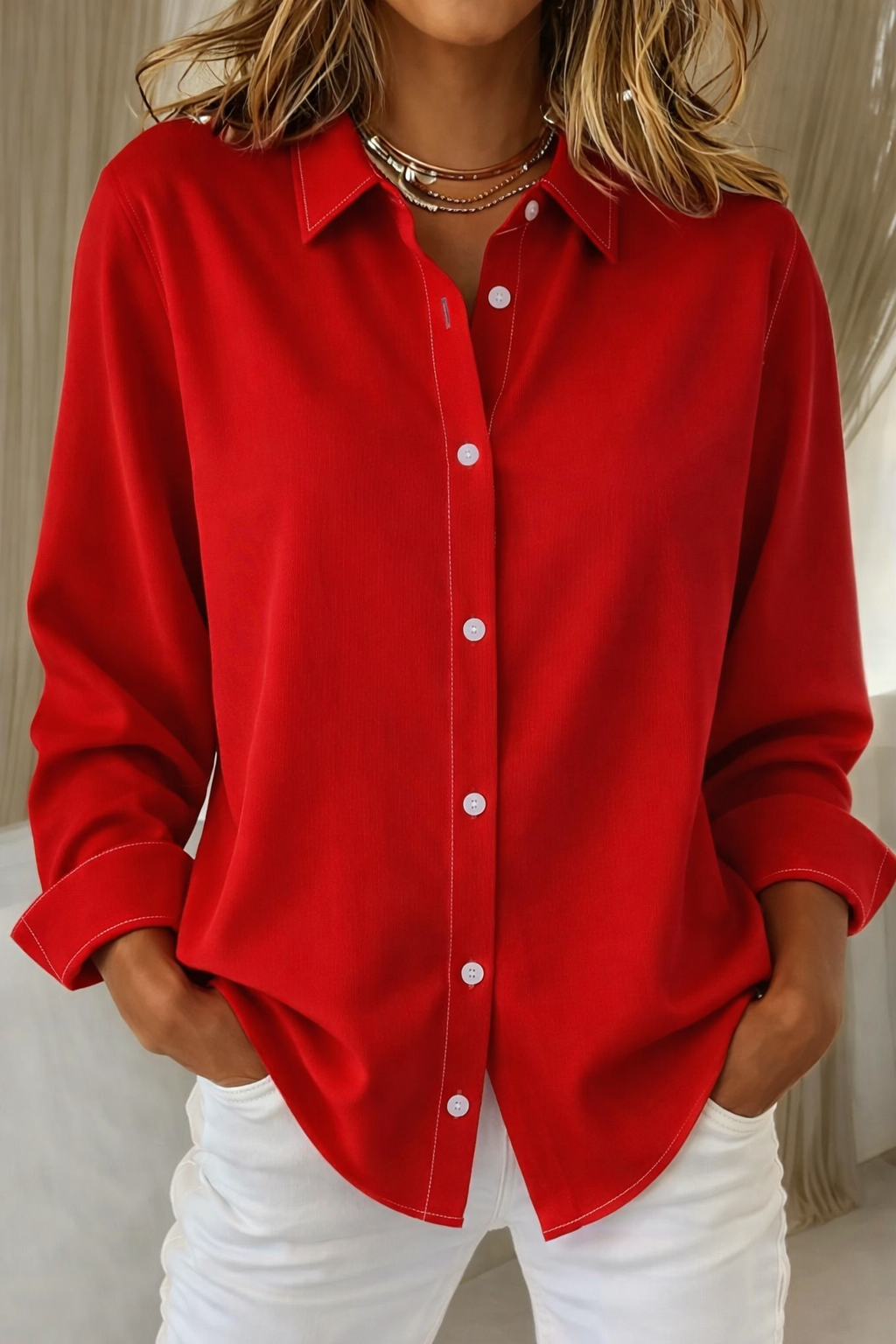 Blusa Mujer | Botones Frontales y Cuello Estructurado