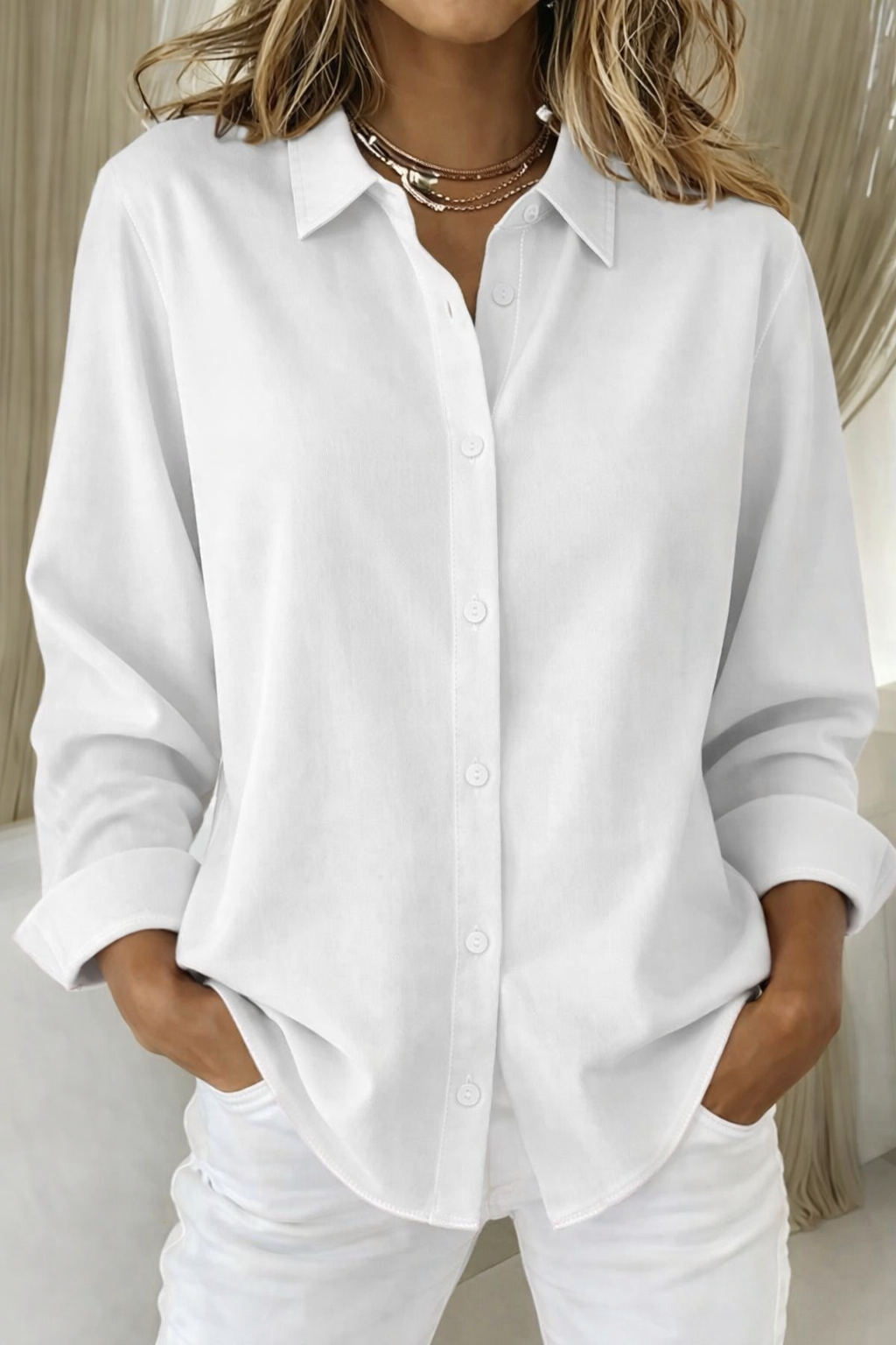 Blusa Mujer | Botones Frontales y Cuello Estructurado