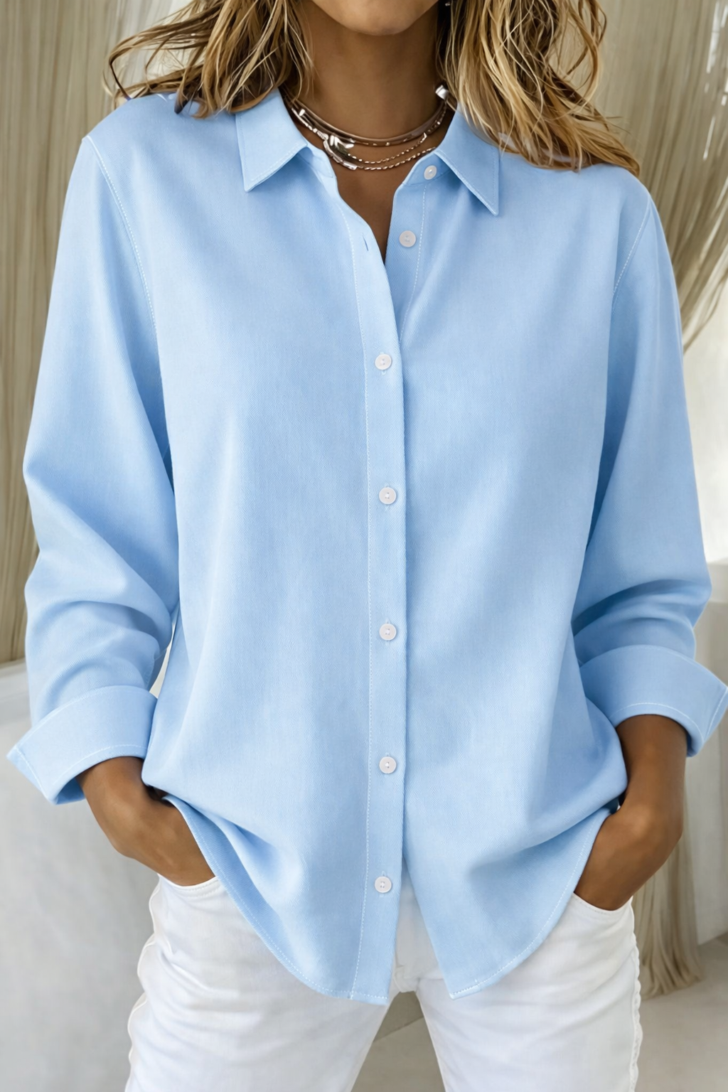 Blusa Mujer | Botones Frontales y Cuello Estructurado