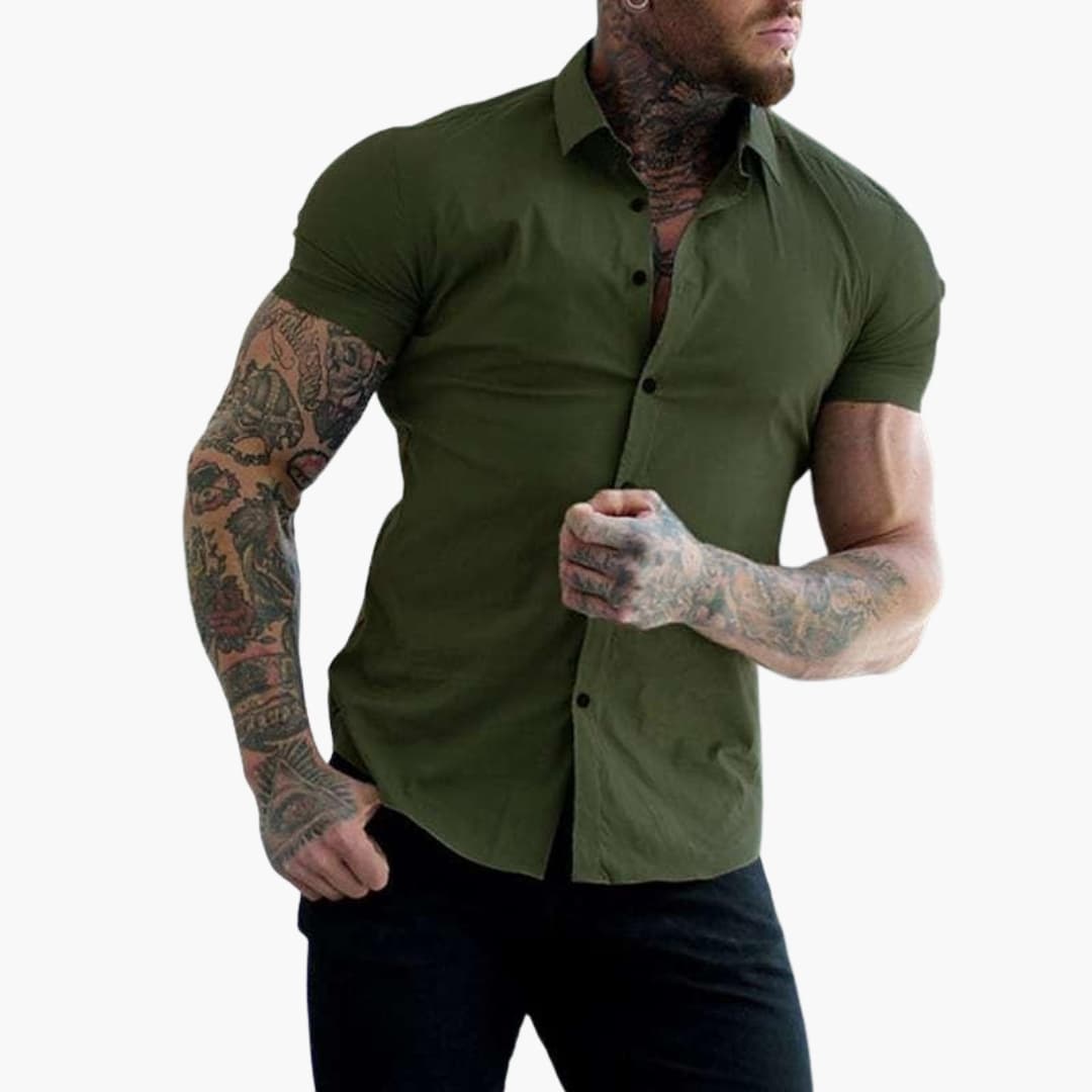 Camisa hombre | manga corta con cierre frontal y corte ajustado
