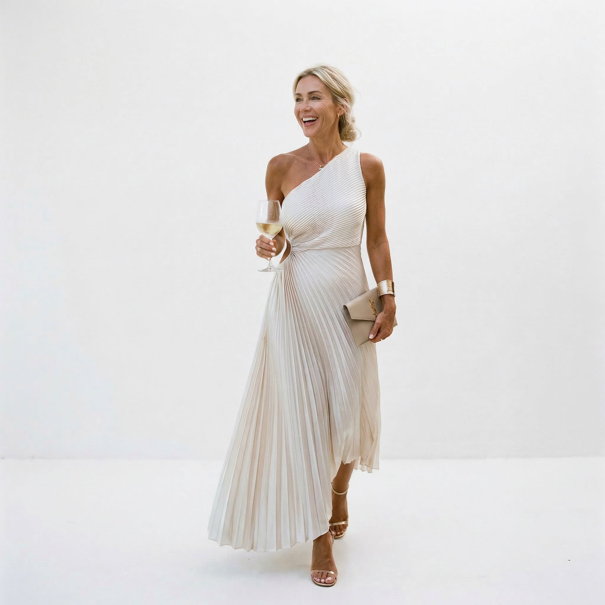 Vestido Mujer | Escote Asimétrico con Falda Plisada en A