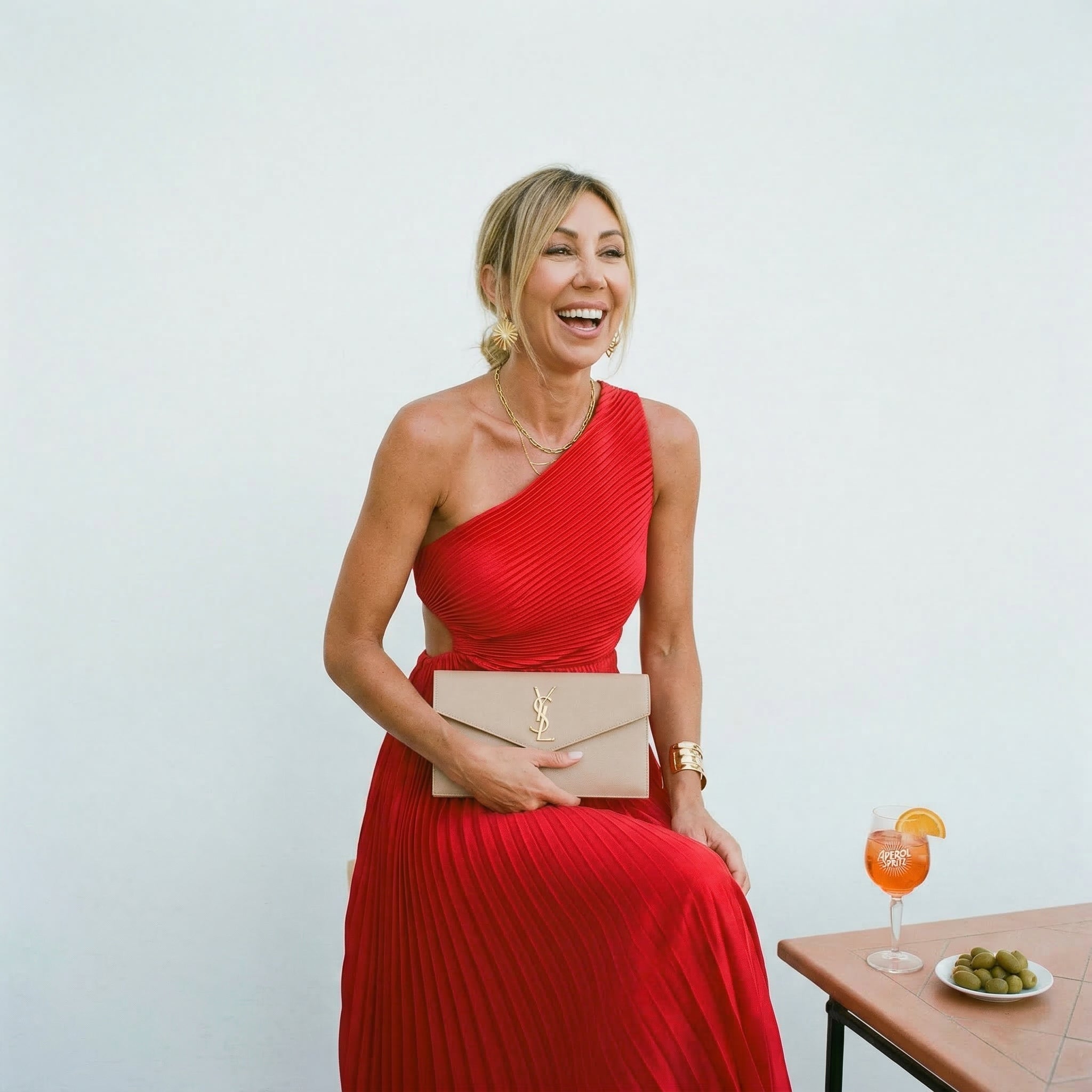 Vestido Mujer | Escote Asimétrico con Falda Plisada en A