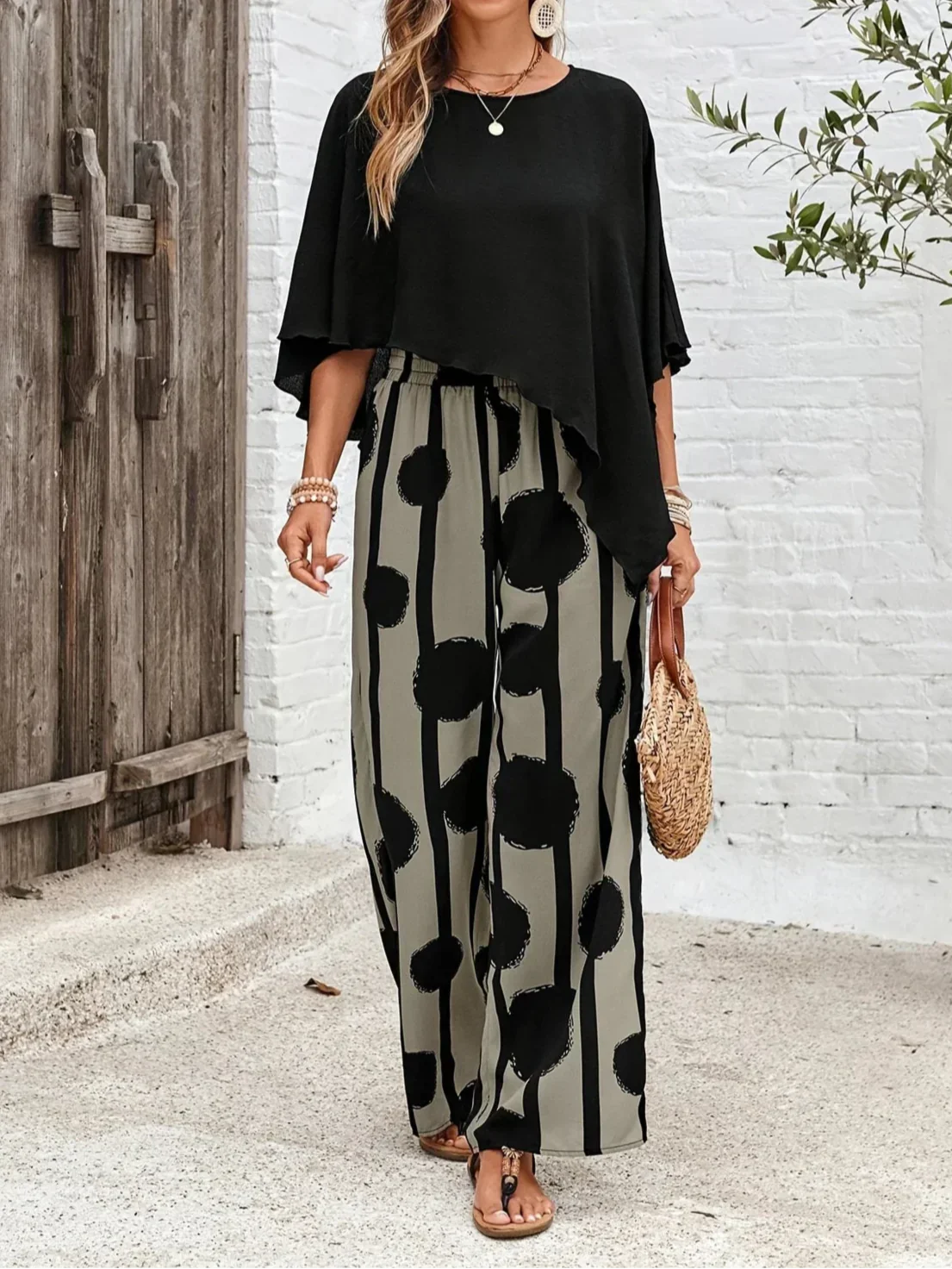 Pantalones Mujer | Estampado Coordinado con Corte Recto