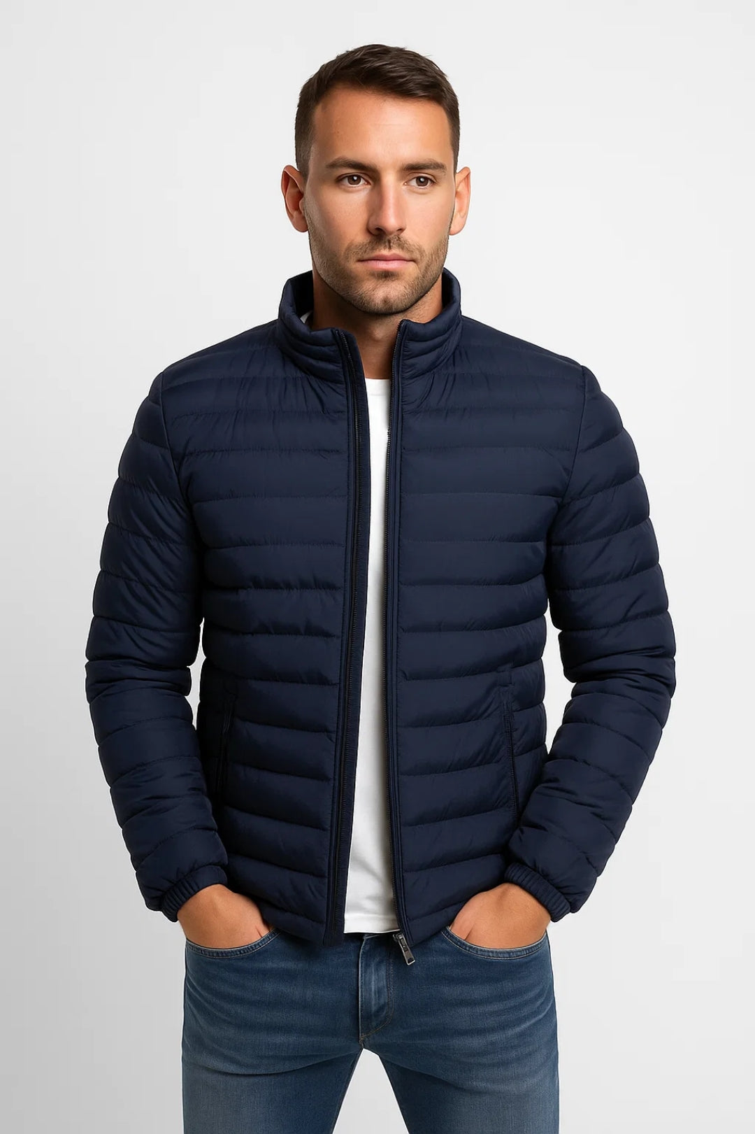 Chaqueta hombre | acolchada con cremallera y cuello alto