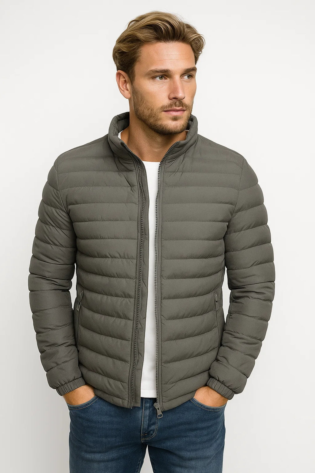 Chaqueta hombre | acolchada con cremallera y cuello alto